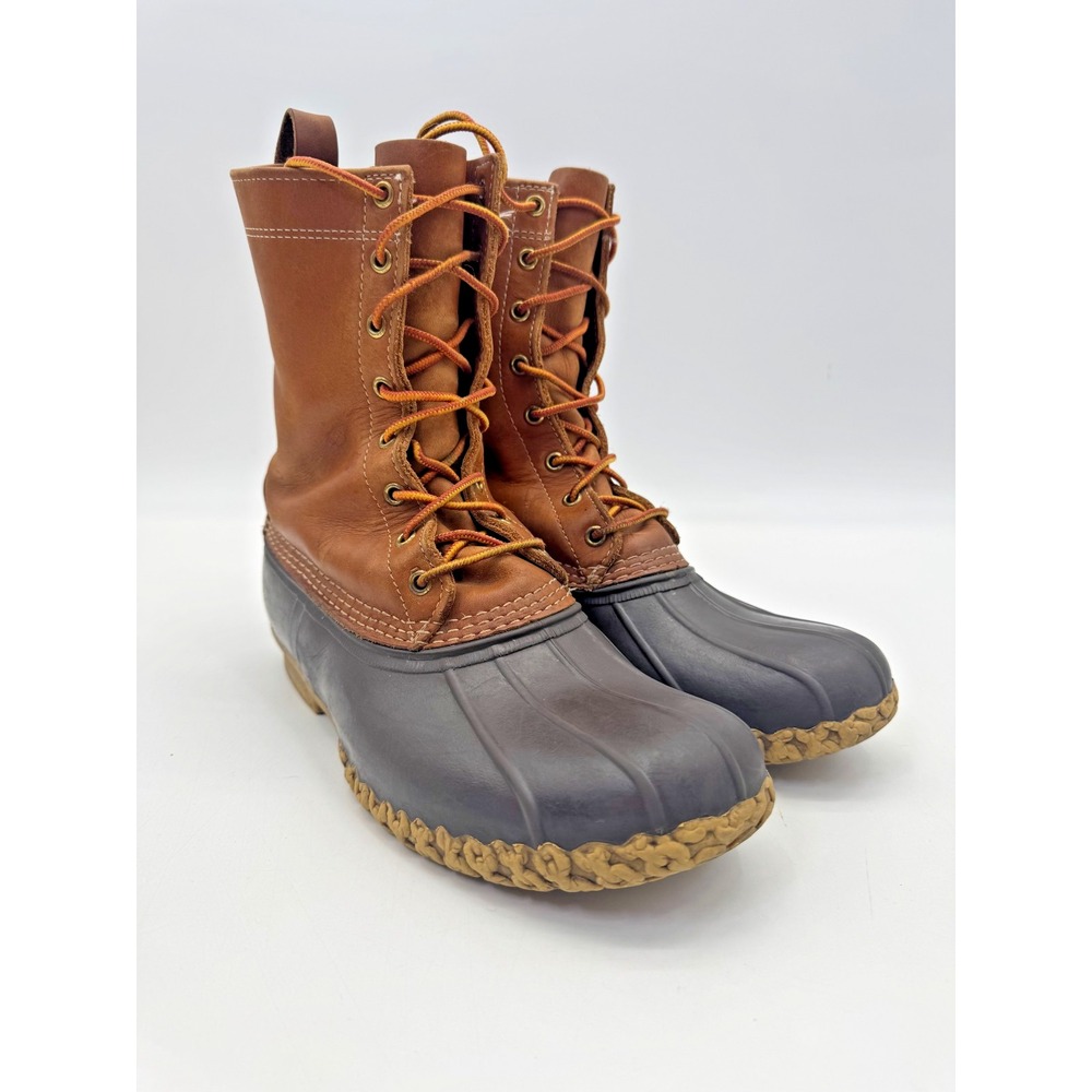 LL Bean Mens 8" Bean Boot Size 9 HM Mud Rain Brown Leather Duck Boots Waterproof